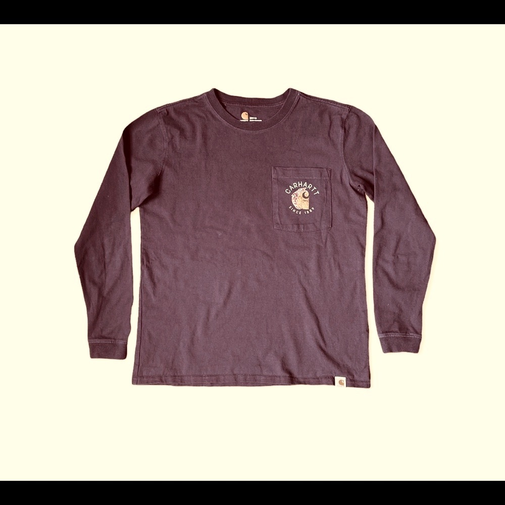 Carhartt Size-M Dark-Burgundy Long-Sleeve T-Shirt .